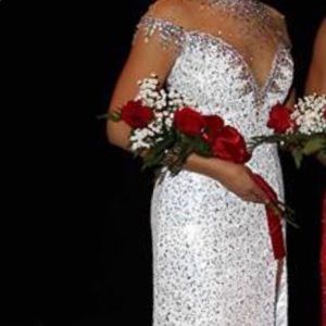 Fully beaded white pageant gown